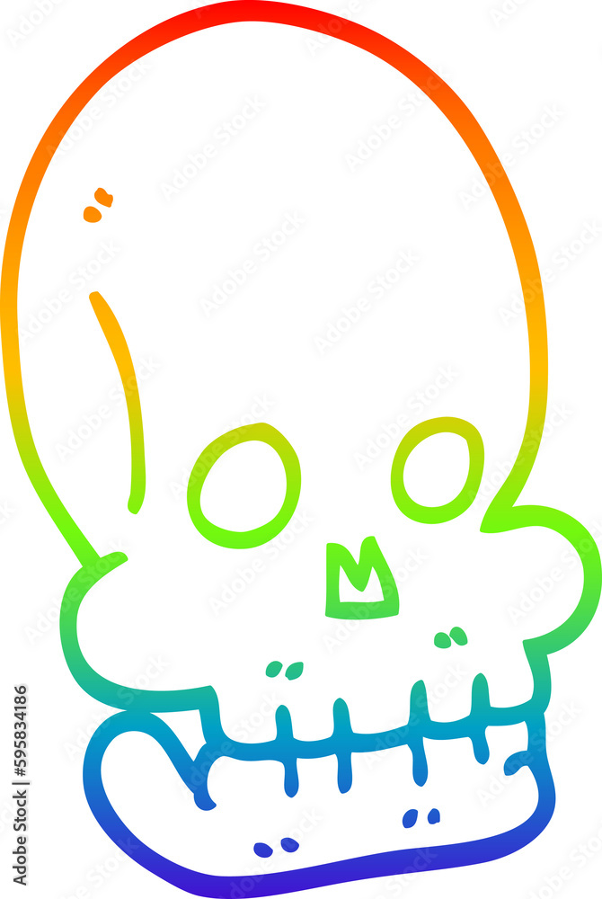 rainbow gradient line drawing of a cartoon funny skull