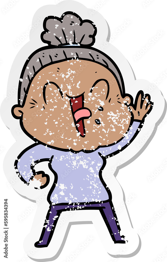 Fototapeta premium distressed sticker of a cartoon happy old woman