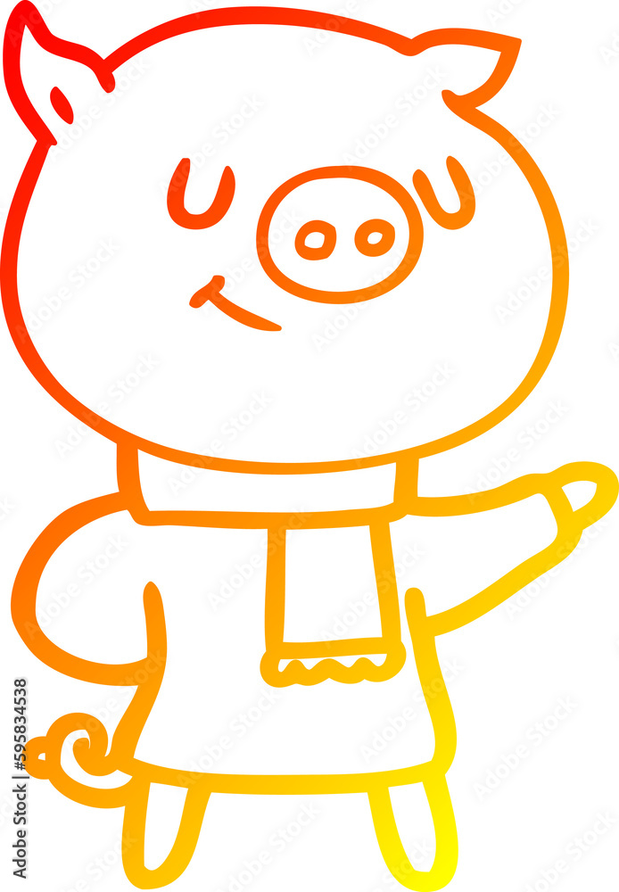 warm gradient line drawing of a happy cartoon pig warm gradient line drawing of a happy cartoon pig