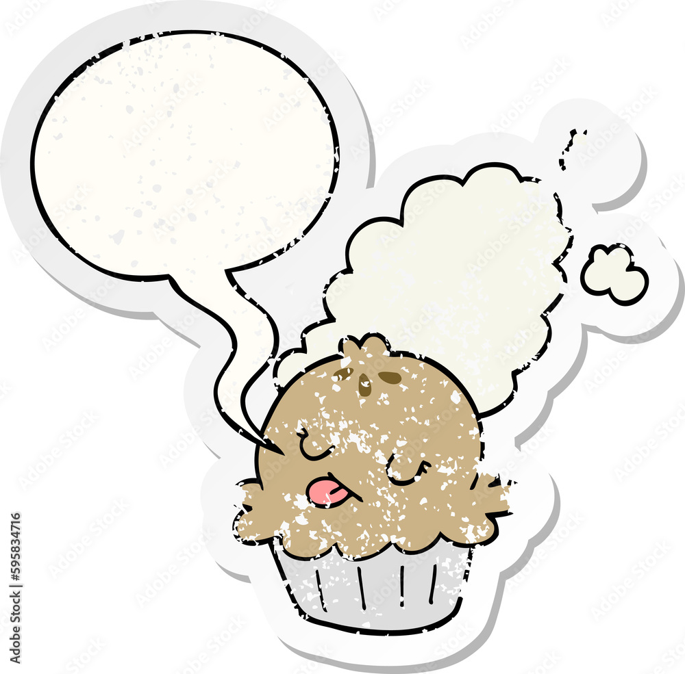 cute cartoon pie with speech bubble distressed distressed old sticker cute cartoon pie with speech bubble distressed distressed old sticker