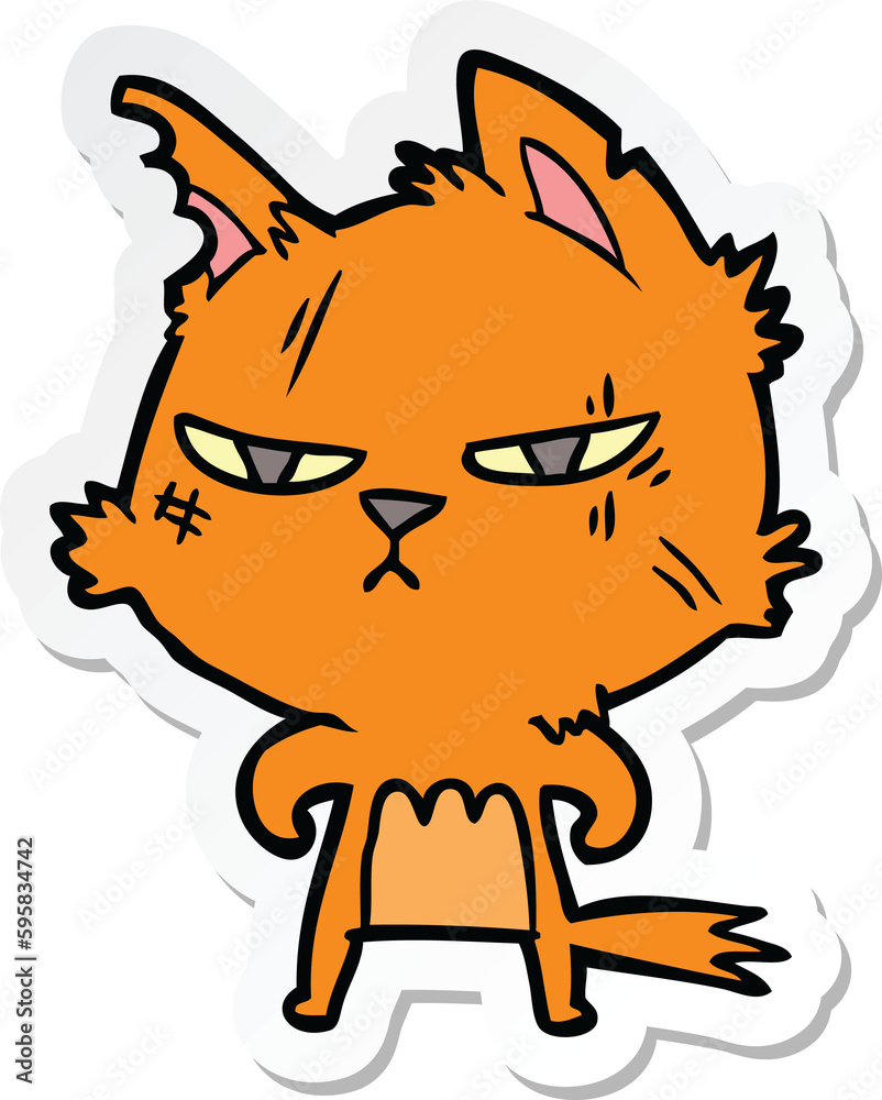 sticker of a tough cartoon cat