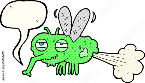 freehand drawn comic book speech bubble cartoon gross farting fly