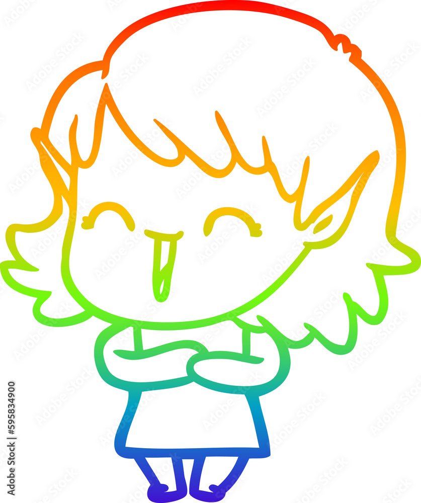 rainbow gradient line drawing of a cartoon elf girl