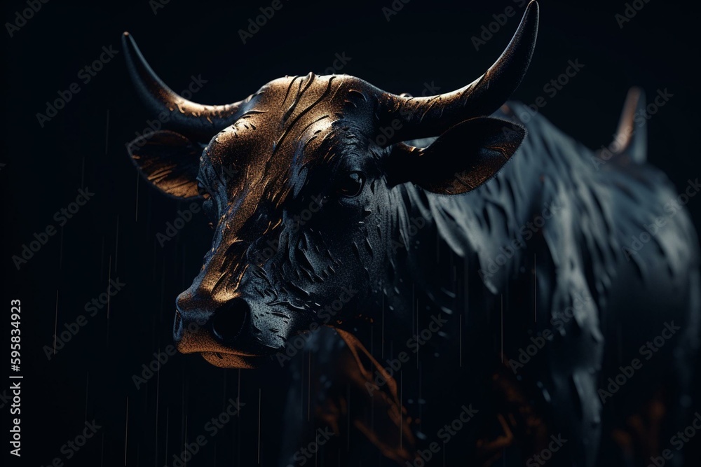 Black background with illustration of aesthetic bull market in finance