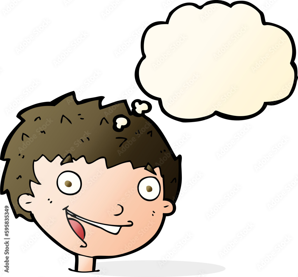 cartoon laughing boy with thought bubble cartoon laughing boy with thought bubble
