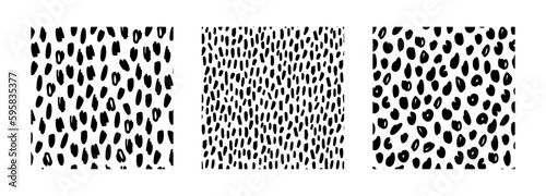 Set of abstract seamless patterns with textures. Black and white simple backgrounds with scribbles. Vector hand-drawn illustration. Perfect for decorations, wallpaper, wrapping paper, fabric, print.