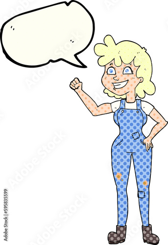 freehand drawn comic book speech bubble cartoon determined woman clenching fist