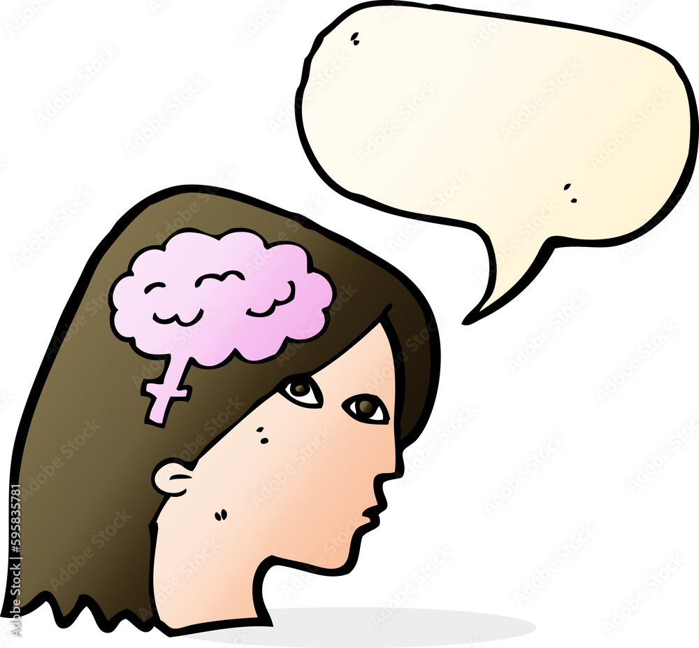 cartoon female head with brain symbol with speech bubble cartoon female head with brain symbol with speech bubble