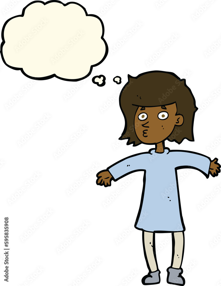 cartoon nervous woman with thought bubble cartoon nervous woman with thought bubble