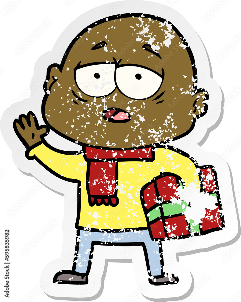distressed sticker of a cartoon tired bald man distressed sticker of a cartoon tired bald man