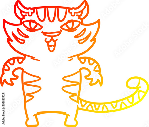 warm gradient line drawing of a happy cartoon tiger © lineartestpilot