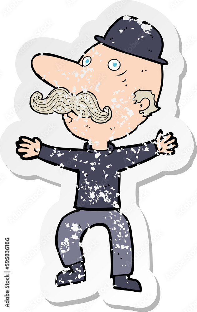 retro distressed sticker of a cartoon wealthy fello retro distressed sticker of a cartoon wealthy fello