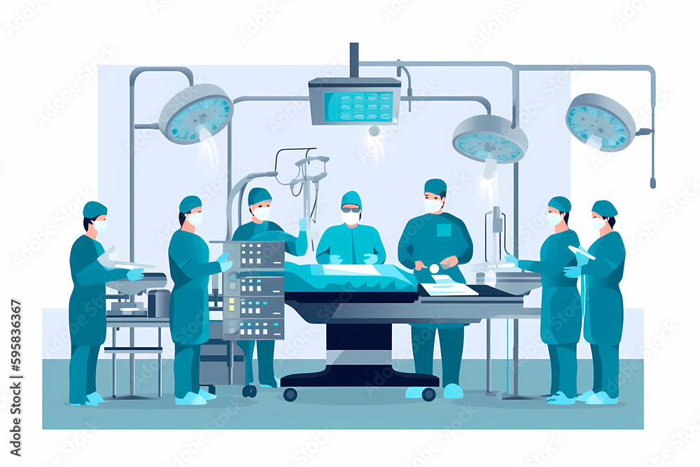 Medical staff performing an operation in an operating room, generative AI
