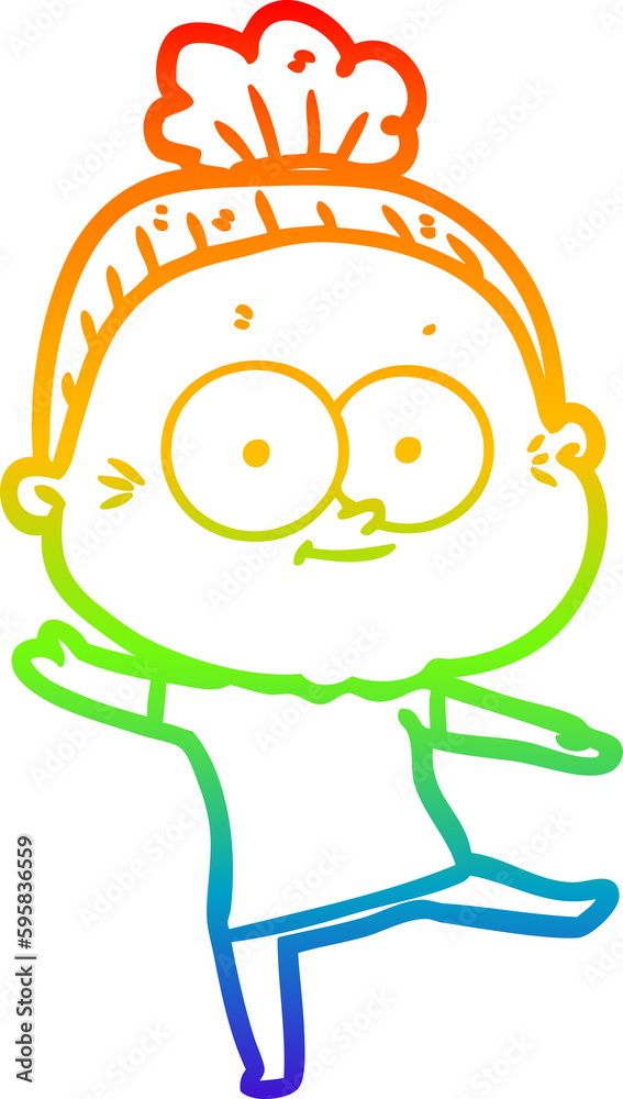 Obraz premium rainbow gradient line drawing of a cartoon happy old woman