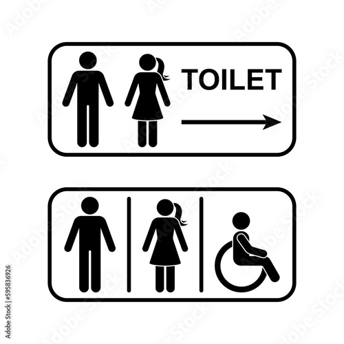 Public toilet man woman people with disability arrow direction vector set. Restroom sign stick figure icon silhouette frame pictogram