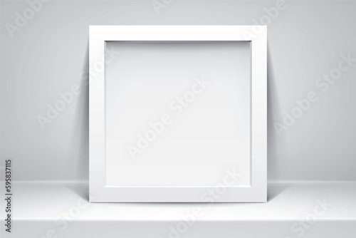 Realistic empty frame on light background. Table surface. Border for your creative project, mockup for you business project. Vector design