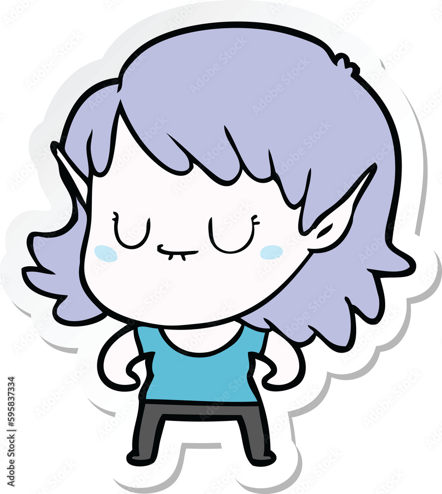 sticker of a happy cartoon elf girl sticker of a happy cartoon elf girl