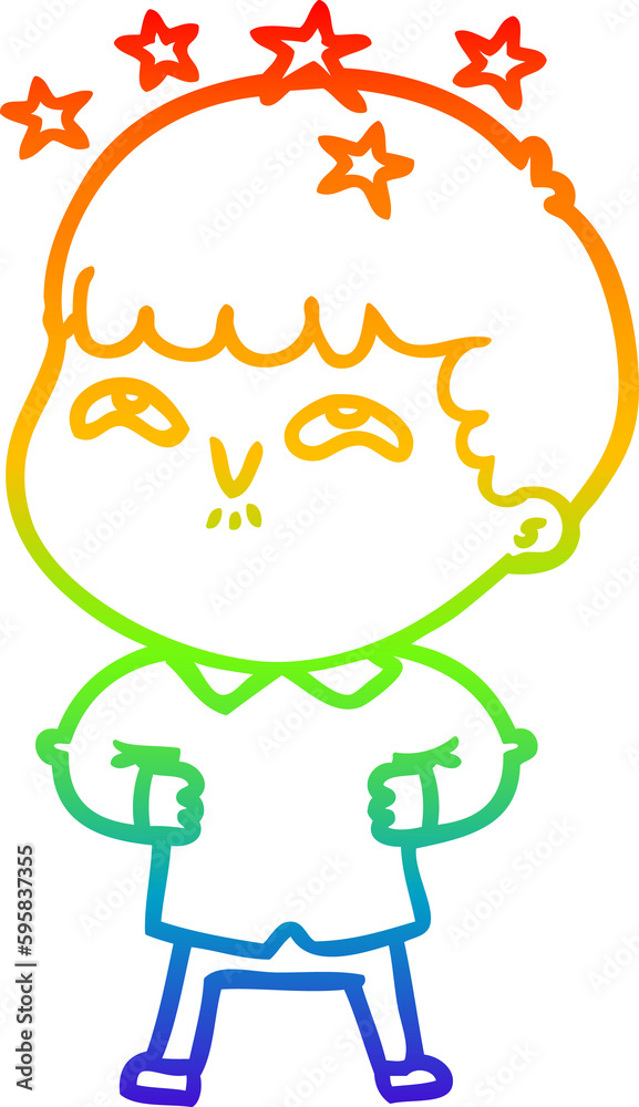 rainbow gradient line drawing of a cartoon amazed boy rainbow gradient line drawing of a cartoon amazed boy