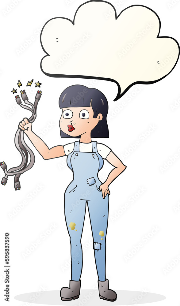 freehand drawn speech bubble cartoon female electrician freehand drawn speech bubble cartoon female electrician