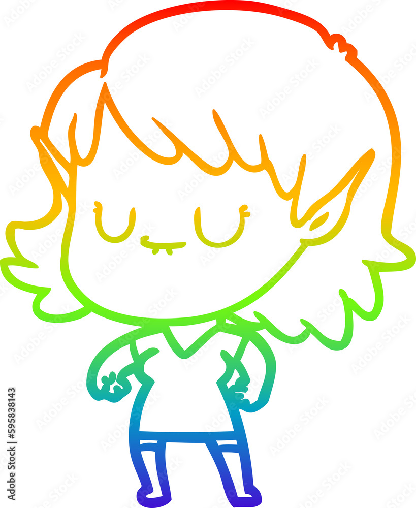 rainbow gradient line drawing of a happy cartoon elf girl rainbow gradient line drawing of a happy cartoon elf girl