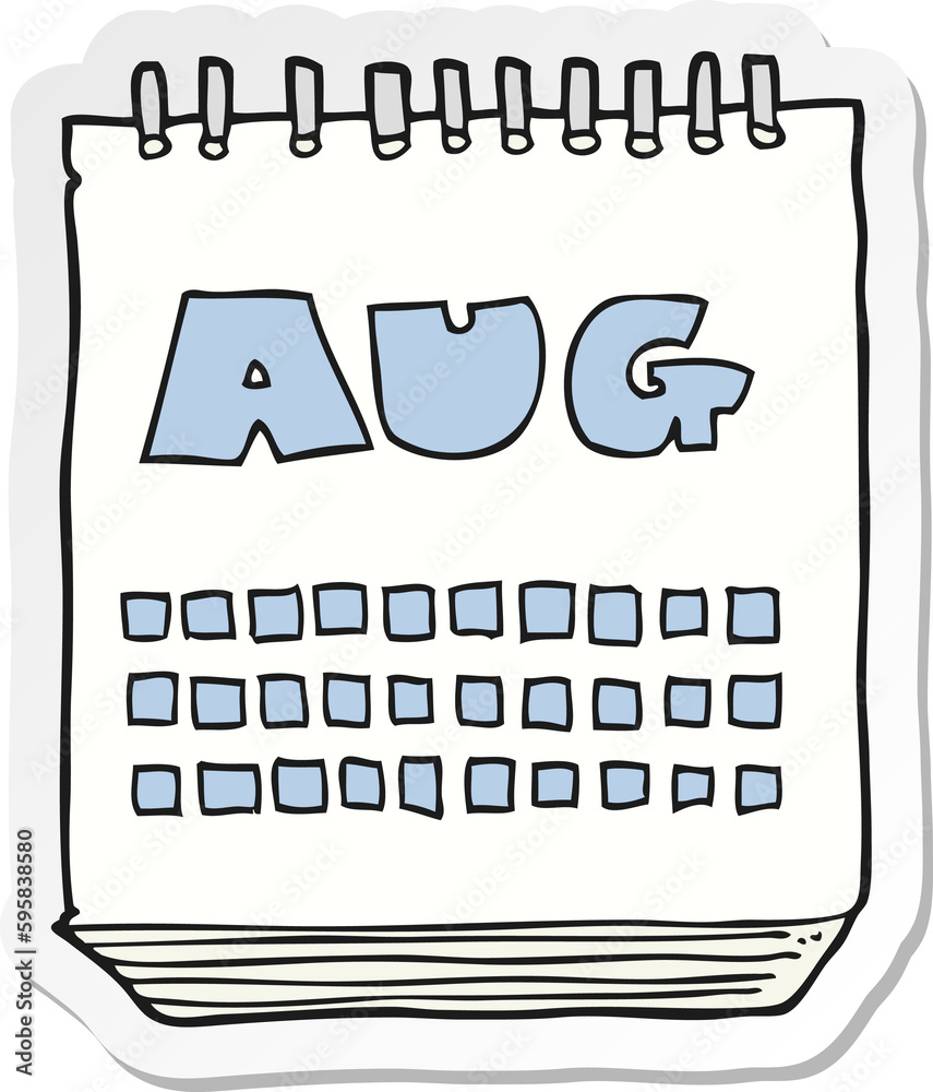 sticker of a cartoon calendar showing month of august sticker of a cartoon calendar showing month of august