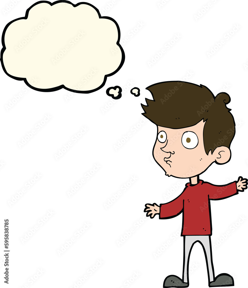 cartoon curious boy with thought bubble