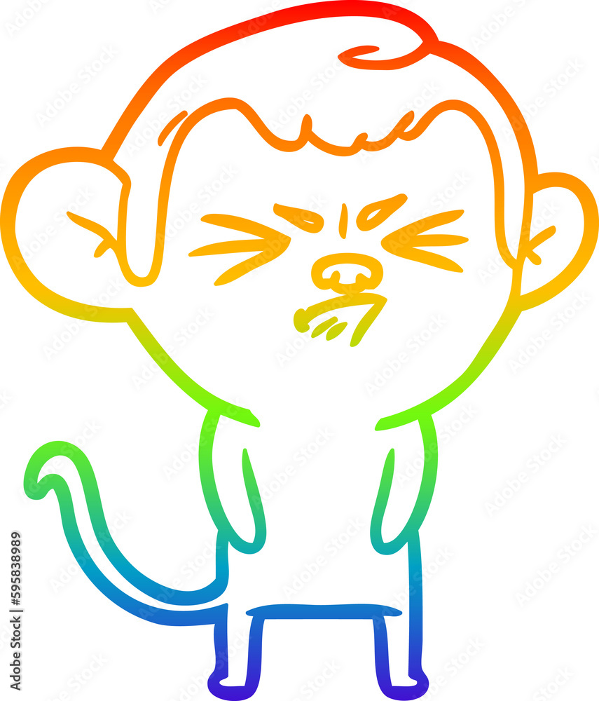 rainbow gradient line drawing of a cartoon annoyed monkey rainbow gradient line drawing of a cartoon annoyed monkey