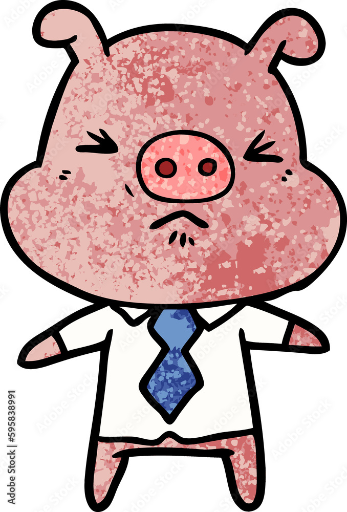 Obraz premium cartoon angry pig in shirt and tie