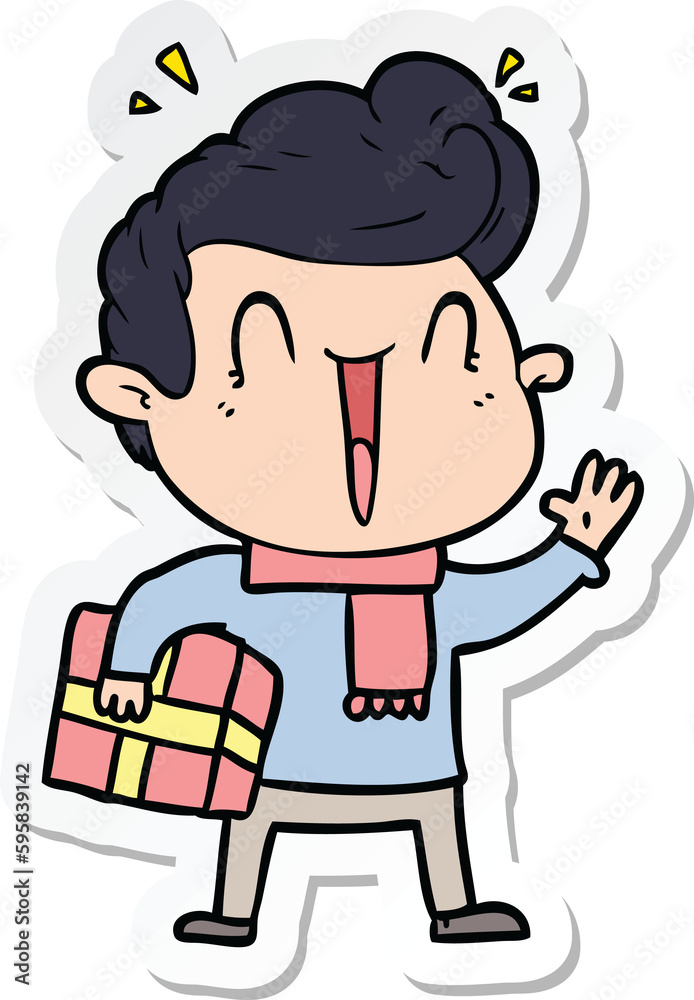 sticker of a cartoon excited man