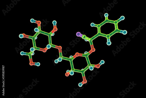 Molecular model of amygdalin, laetrile, vitamin B17, 3d illustration