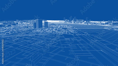 Outline city concept vector. Wire-frame style