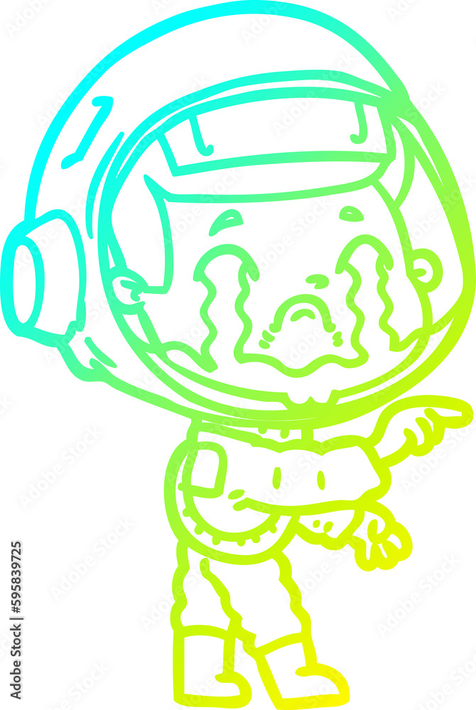 cold gradient line drawing of a cartoon crying astronaut cold gradient line drawing of a cartoon crying astronaut