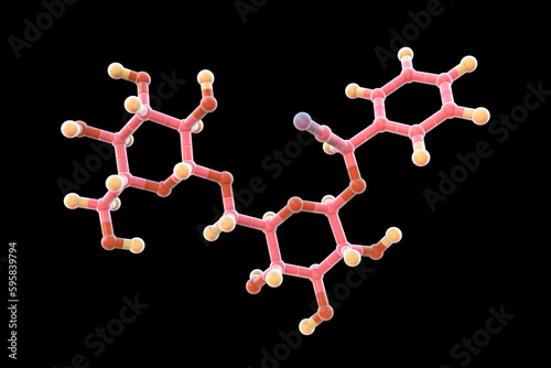 Molecular model of amygdalin, laetrile, vitamin B17, 3d illustration