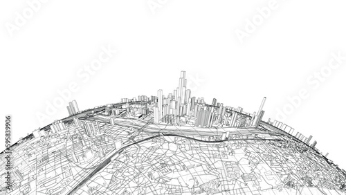 3d city sphere. Vector rendering of 3d