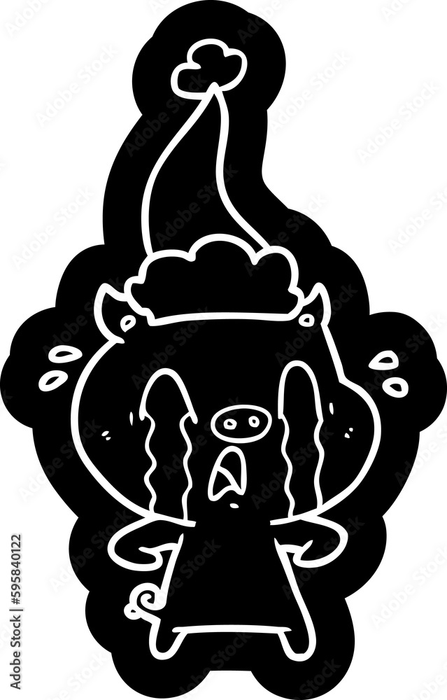 crying pig quirky cartoon icon of a wearing santa hat crying pig quirky cartoon icon of a wearing santa hat
