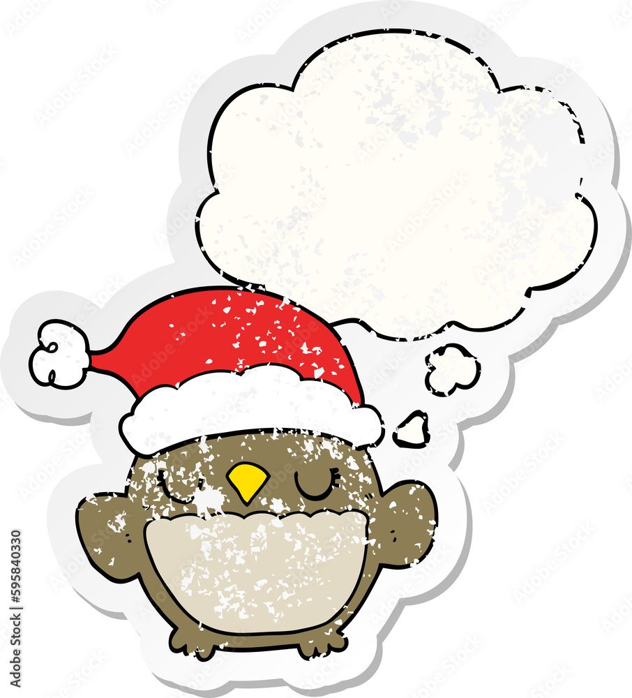 cute christmas owl with thought bubble as a distressed worn sticker cute christmas owl with thought bubble as a distressed worn sticker