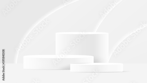 3d minimal podium stand for product display on white background  scene with geometric platform. Vector 3d stage rendering podium to show cosmetic and beauty products