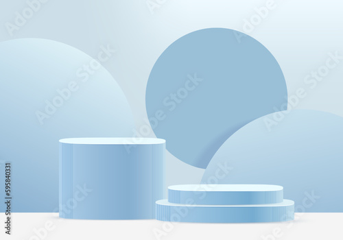 3d minimal podium stand for product display on pastel blue background  scene with geometric platform. Vector 3d stage rendering podium to show cosmetic and beauty products