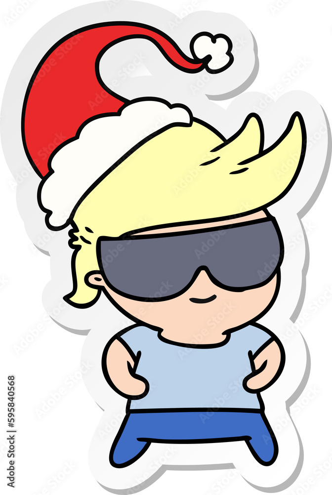 Fototapeta premium hand drawn christmas sticker cartoon of kawaii boy