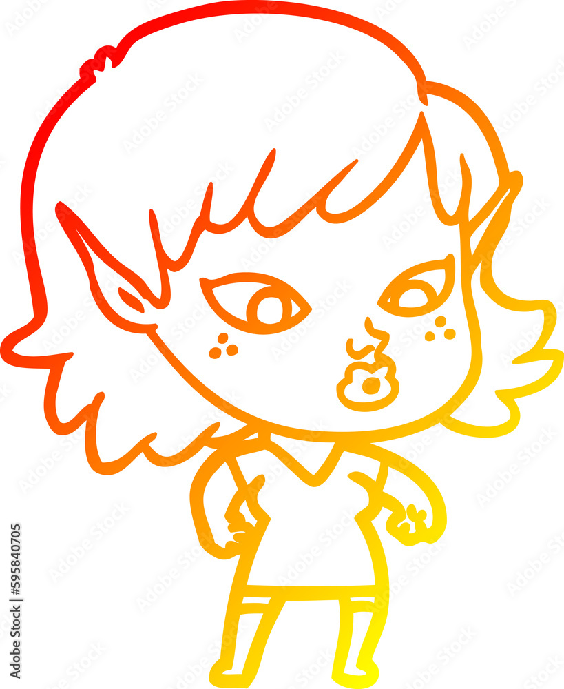 warm gradient line drawing of a pretty cartoon elf girl warm gradient line drawing of a pretty cartoon elf girl