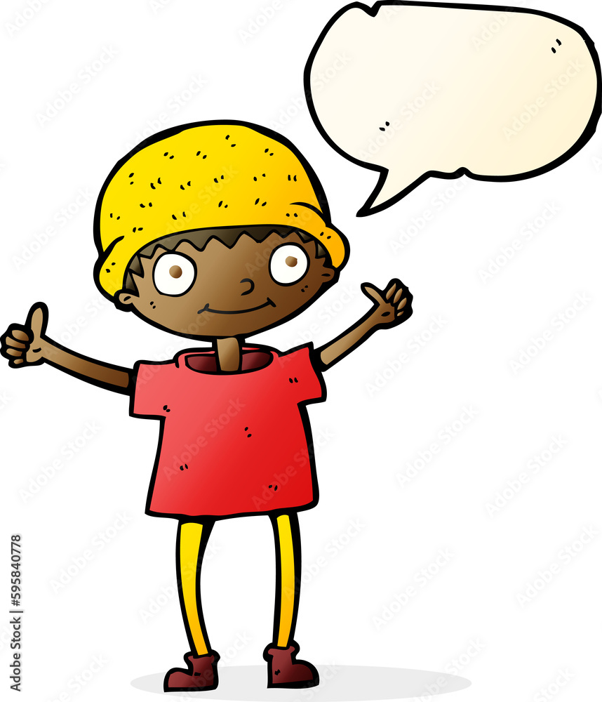 cartoon boy with positive attitude with speech bubble cartoon boy with positive attitude with speech bubble
