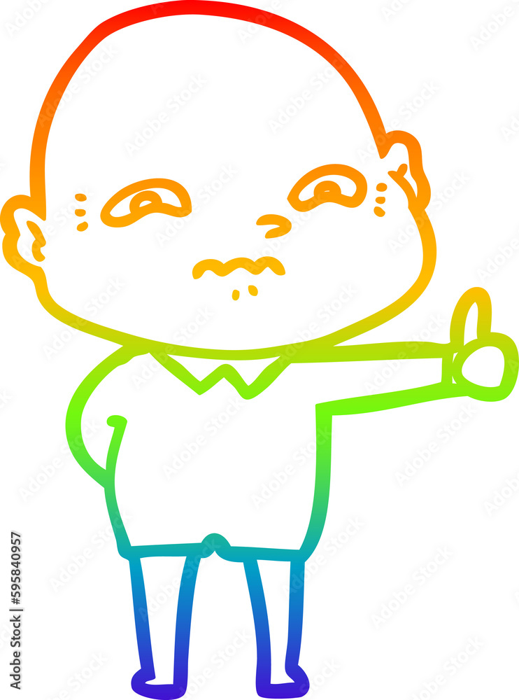 rainbow gradient line drawing of a cartoon nervous man