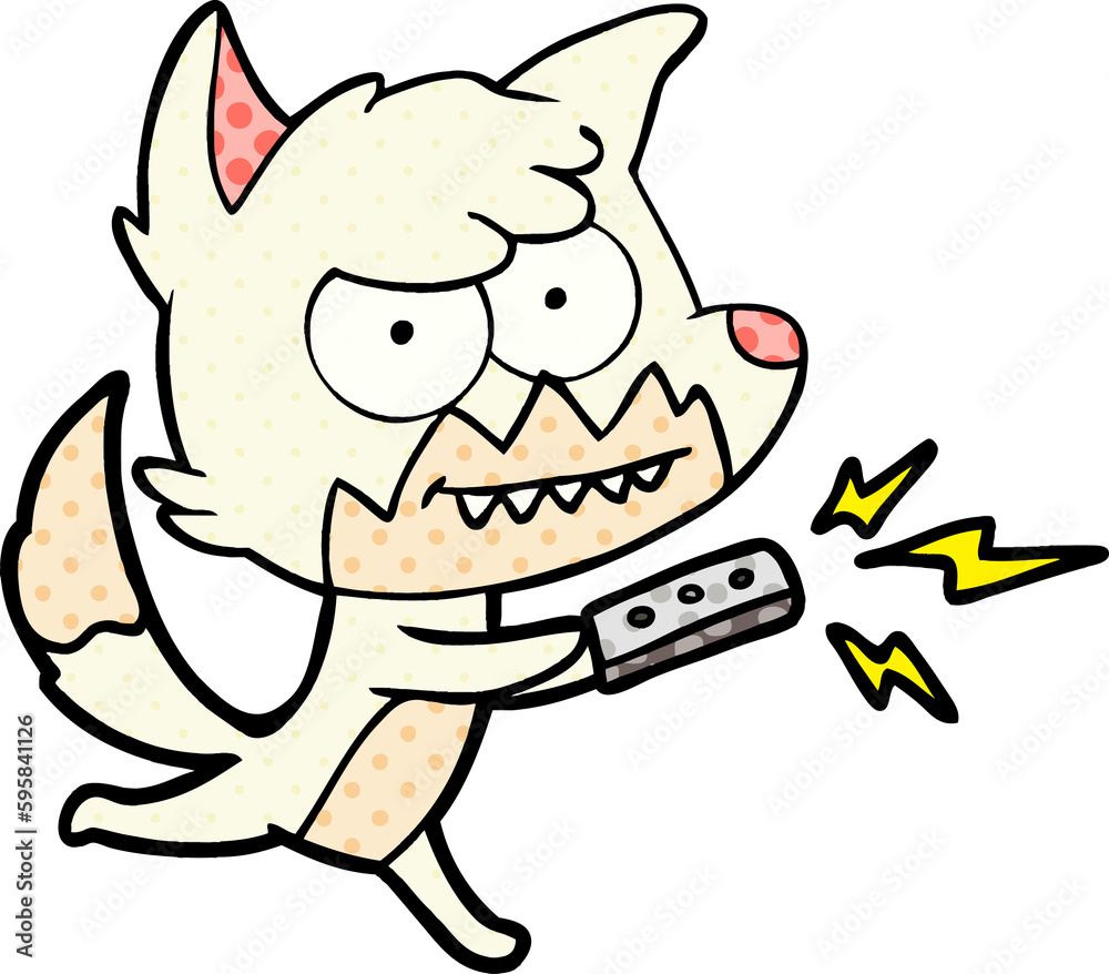 cartoon grinning fox with remote control cartoon grinning fox with remote control