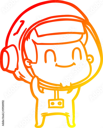 warm gradient line drawing of a happy cartoon astronaut man