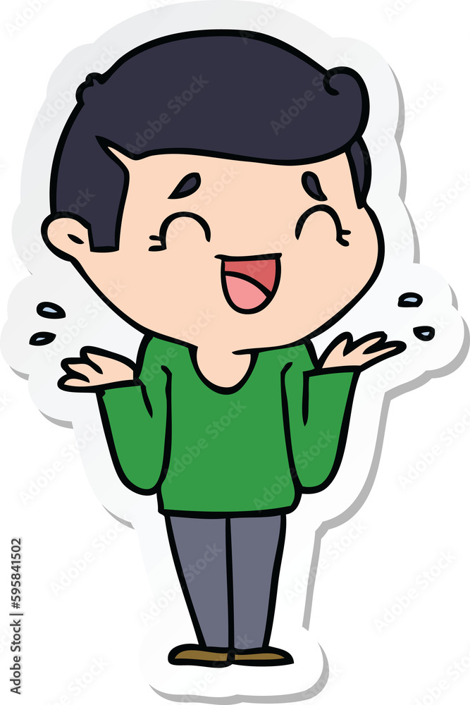 sticker of a cartoon laughing confused man
