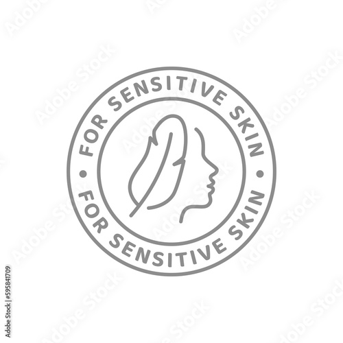 For sensitive skin type cosmetics vector line label. Cosmetic cream or lotion outline badge.