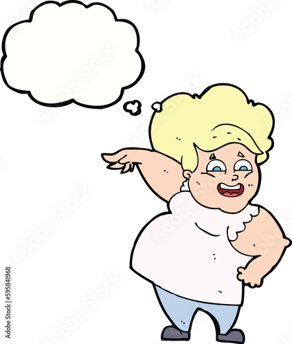 cartoon overweight woman with thought bubble