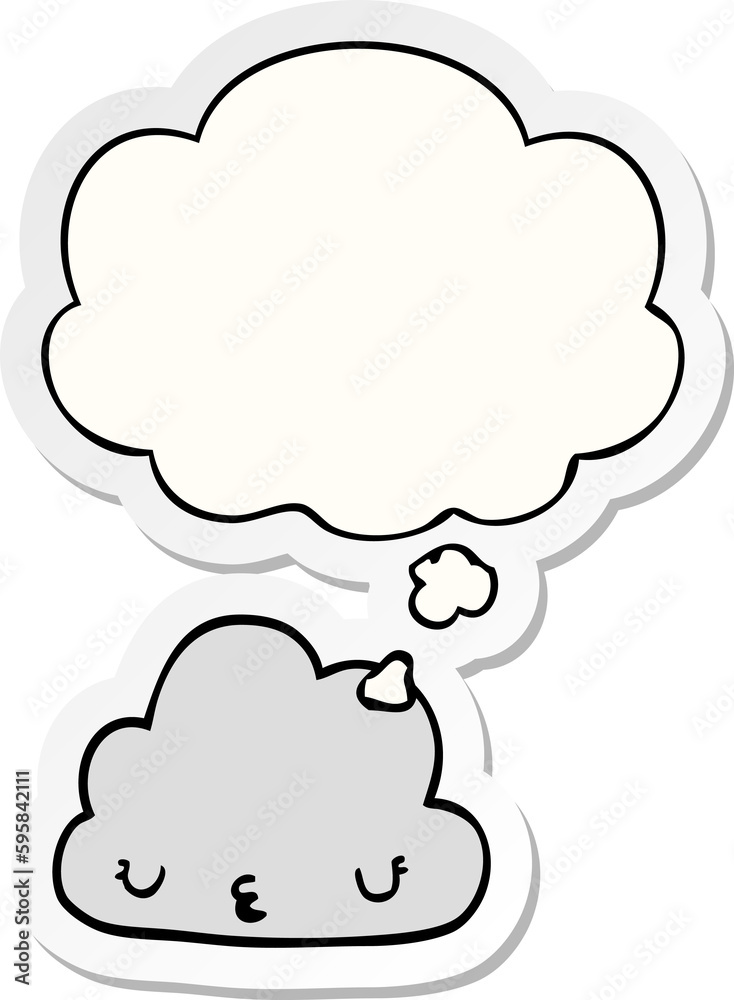 cute cartoon cloud with thought bubble as a printed sticker cute cartoon cloud with thought bubble as a printed sticker