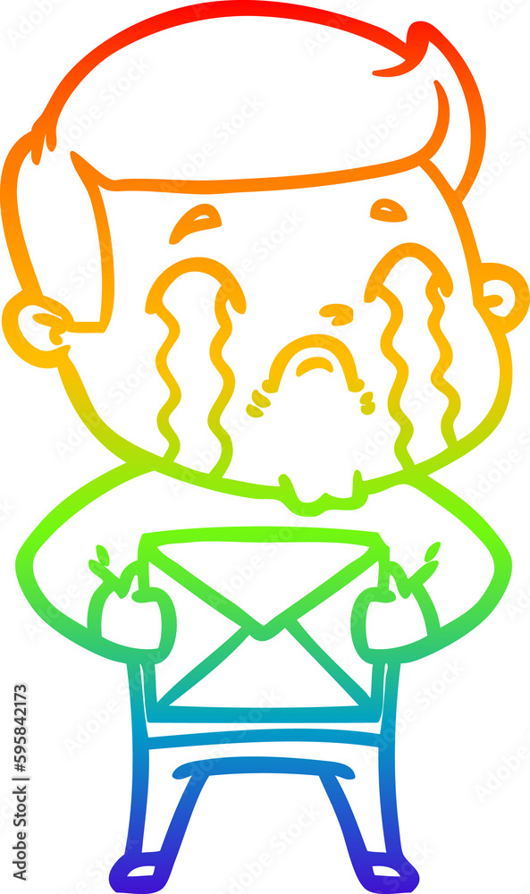 rainbow gradient line drawing of a cartoon man crying rainbow gradient line drawing of a cartoon man crying