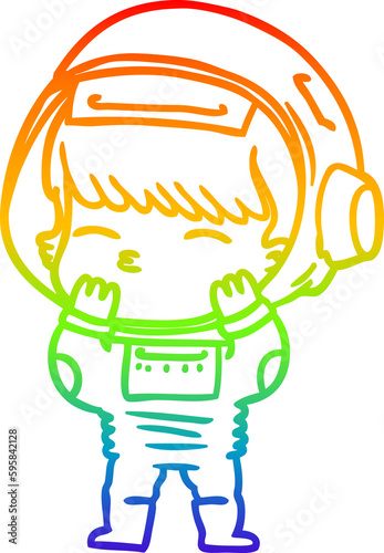 rainbow gradient line drawing of a cartoon curious astronaut